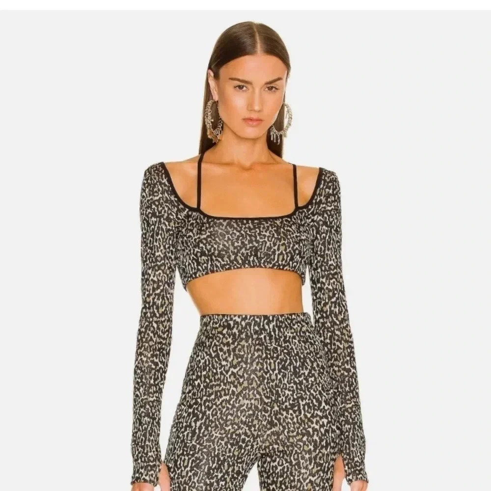 Dundas X Revolve leopard Joplin Long sleeve knit crop top